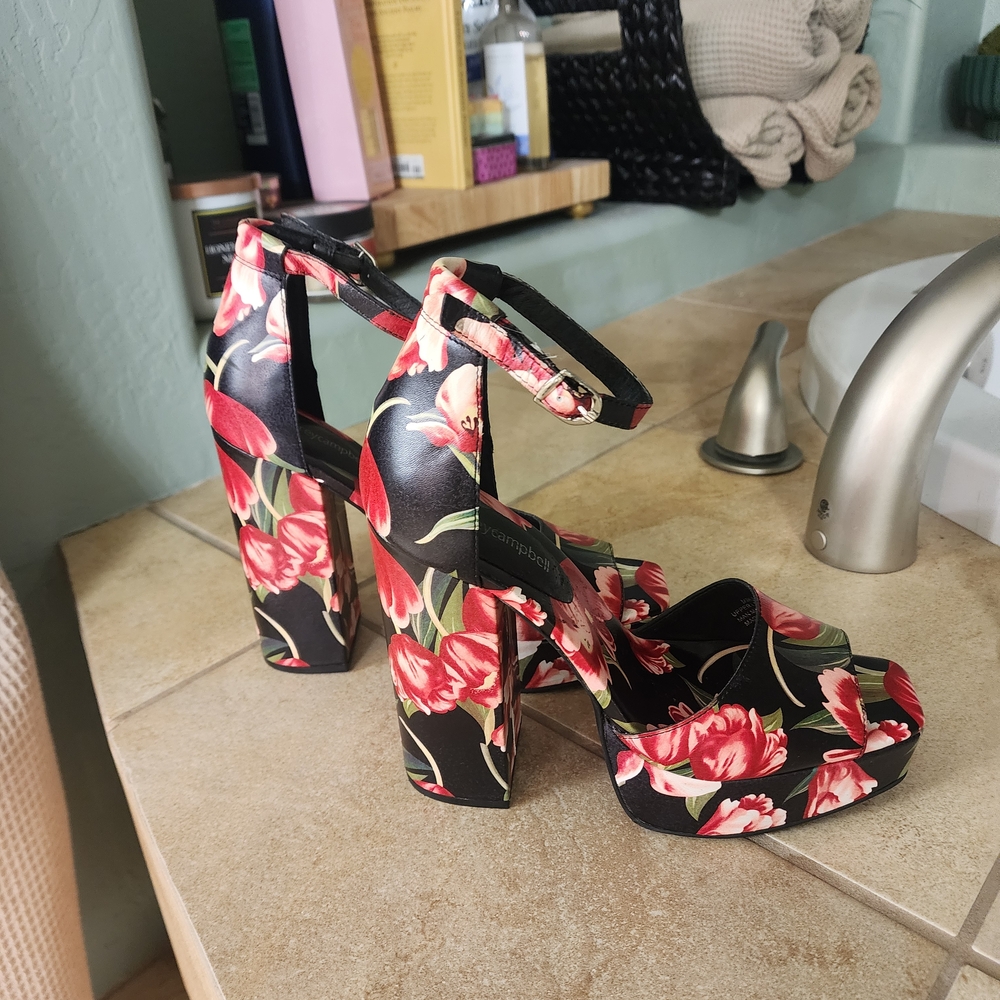 Jeffrey Campbell Black Floral Platform Heels